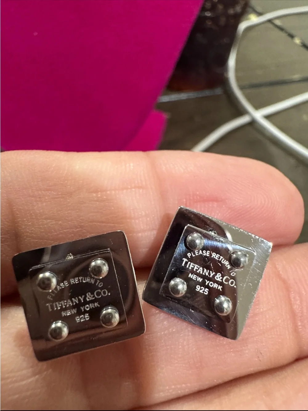 Sterling Silver Square 'Please Return To' Cufflinks - Silver
